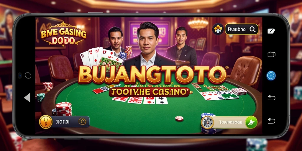 Gameplay seru BUJANGTOTO dengan dealer langsung dan suasana kasino.