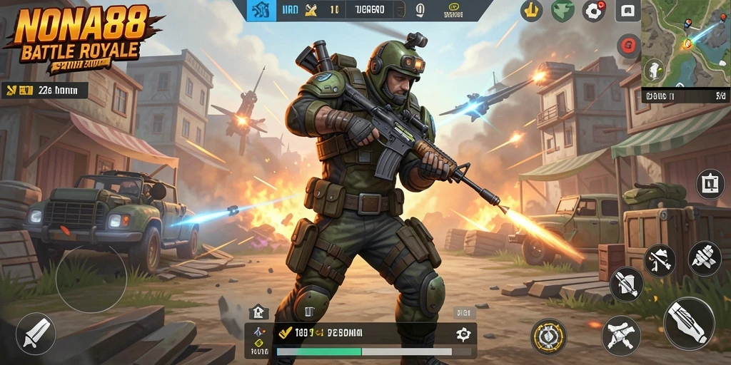 Screenshot NONA88 menampilkan aksi seru dalam gameplay Battle Royale.