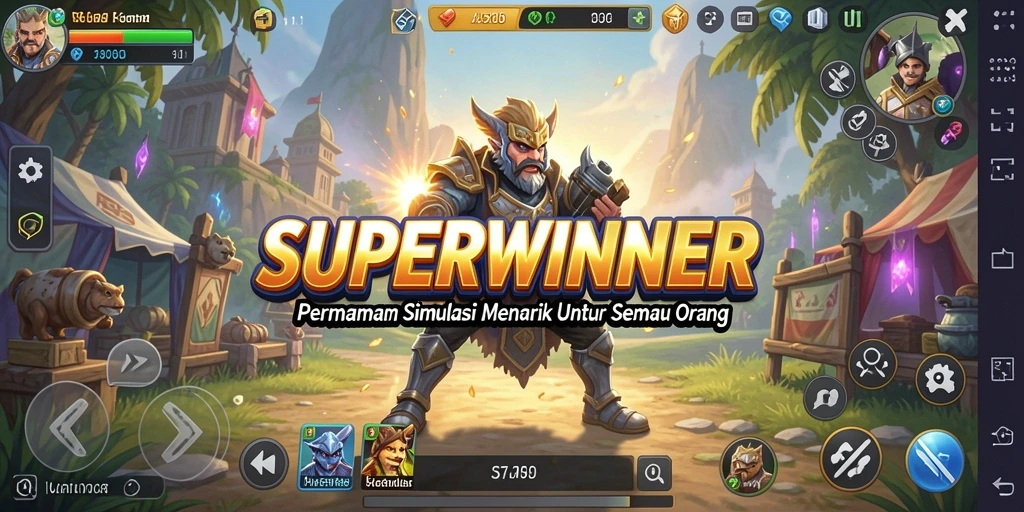 Tampilan gameplay SUPERWINNER yang menyenangkan dan penuh warna.