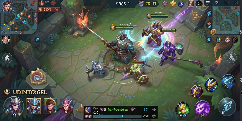 Tampilan gameplay seru dari UDINTOGEL dalam pertandingan MOBA.