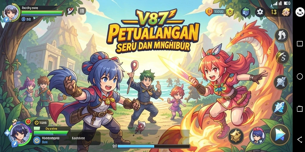 Screenshot gameplay <strong>V87</strong> dengan karakter anime yang dinamis dan menarik.